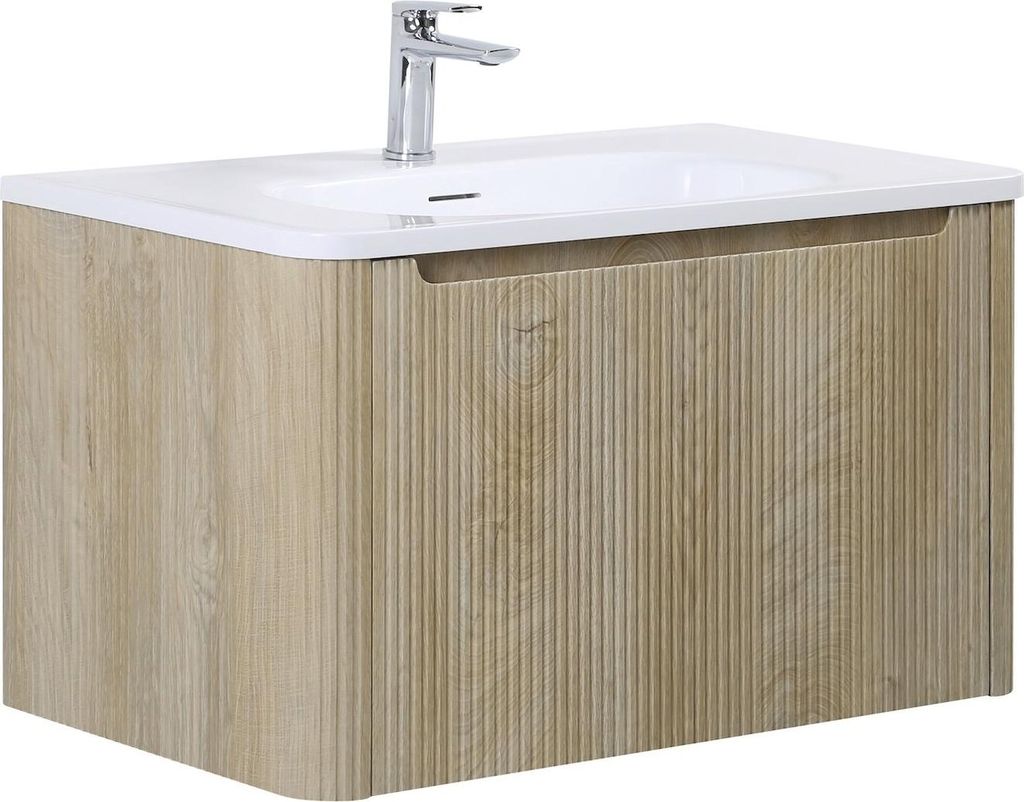 Badplaats Badmöbel Set mit Waschbecken und Unterschrank Tundra 80 x 48 cm Eiche Hell - Waschbeckenunterschrank mit Soft-Close und Waschbecken, Vo...