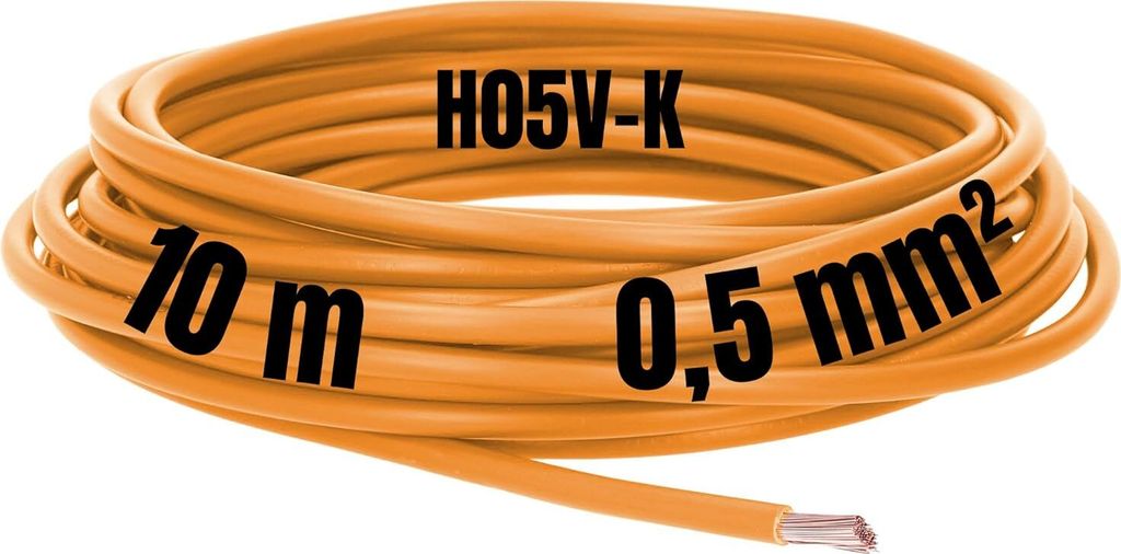 Kalitec 10 Meter H05V-K 0,5 mm² orange Verdrahtungsleitung I Aderleitung flexibel I PVC Einzelader I Litze 0,5mm2 I Verdrahtung feindrätig Einzel...