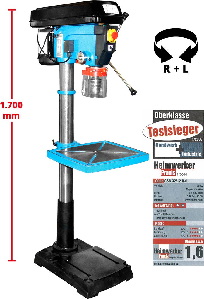 Güde GSB 32, Standbohrmaschine, 110 RPM, 2880 RPM, 68 dB, 425 x 475 mm, 1500 W