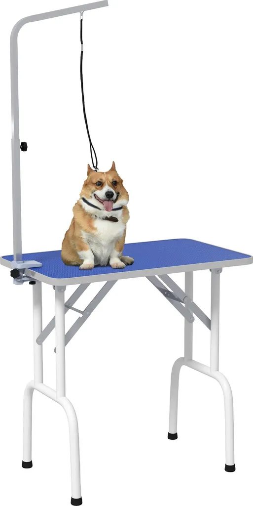PawHut Tavolo Toelettatura Cani Blu - 81x48.5cm Metallo Pieghevole