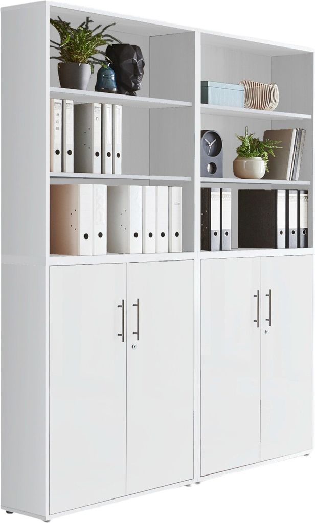 Aktenschrank TABOR 11 in weiß / weiß matt, Schrankwand, Büroschrank, abschließbar, Metallgriffe