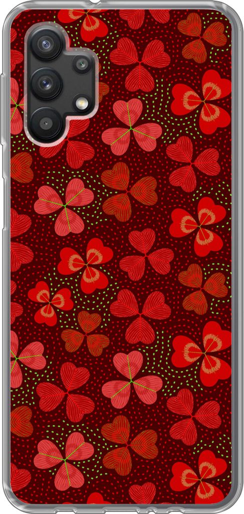 MuchoWow Handyhülle Schutzhülle Hülle für Telefoonhoesje Samsung Galaxy A32 5G Muster - Klee - Rot Silikon Softcase Handy Hülle - Softcase