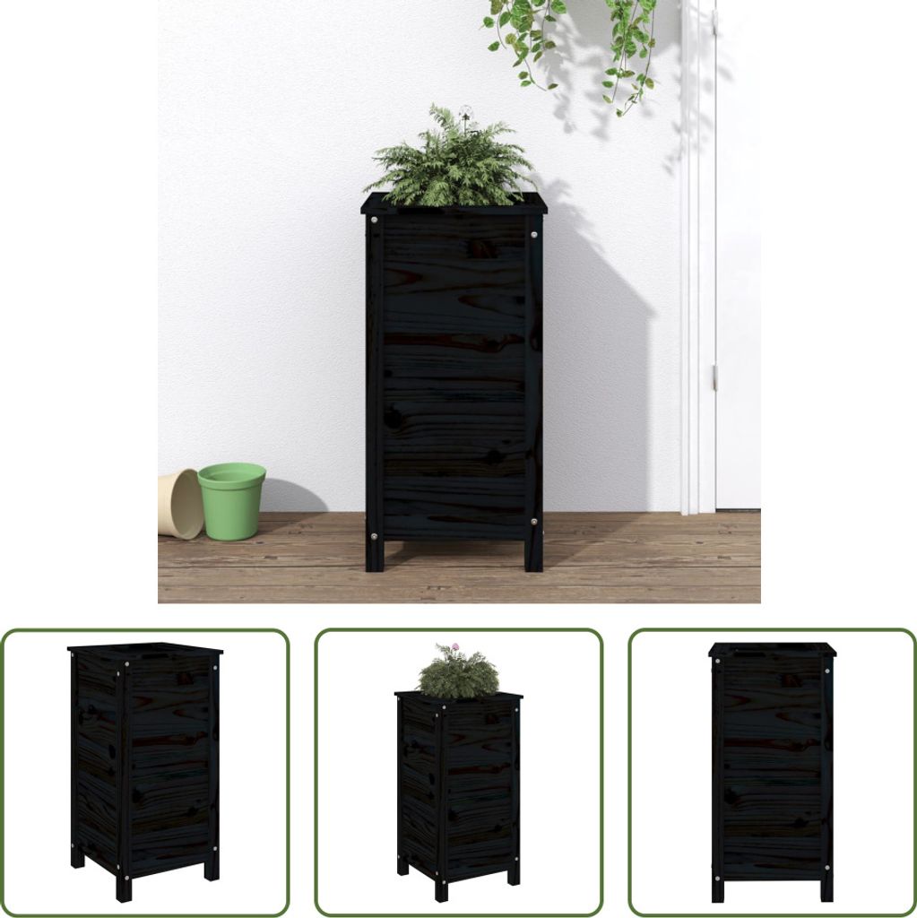 The Living Store Pflanzkübel Schwarz 40x40x78 cm Massivholz Kiefer