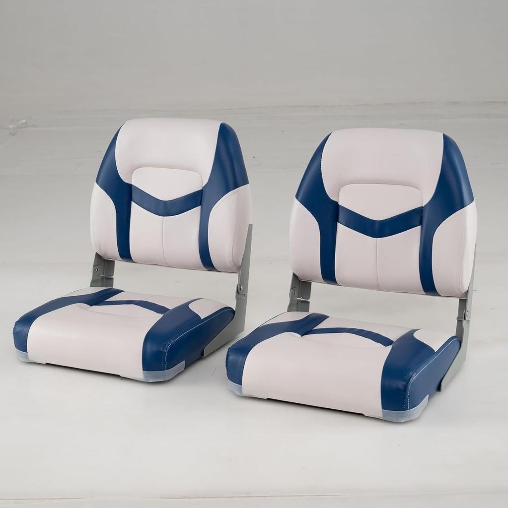 GOPLUS Bootssitz 2er Set, Bootsstuhl klappbar mit gepolstertem Sitz, Rückenlehne, wasserfestes PVC-Leder, bequemer Steuerstuhl , Blau+Weiß