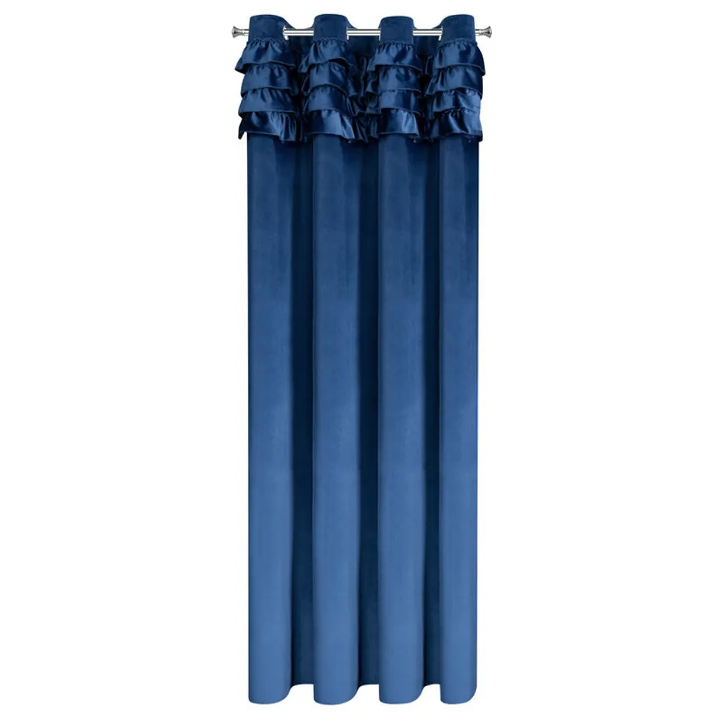 Rideau occultant en velours bleu marine 140x250 cm avec volants chics