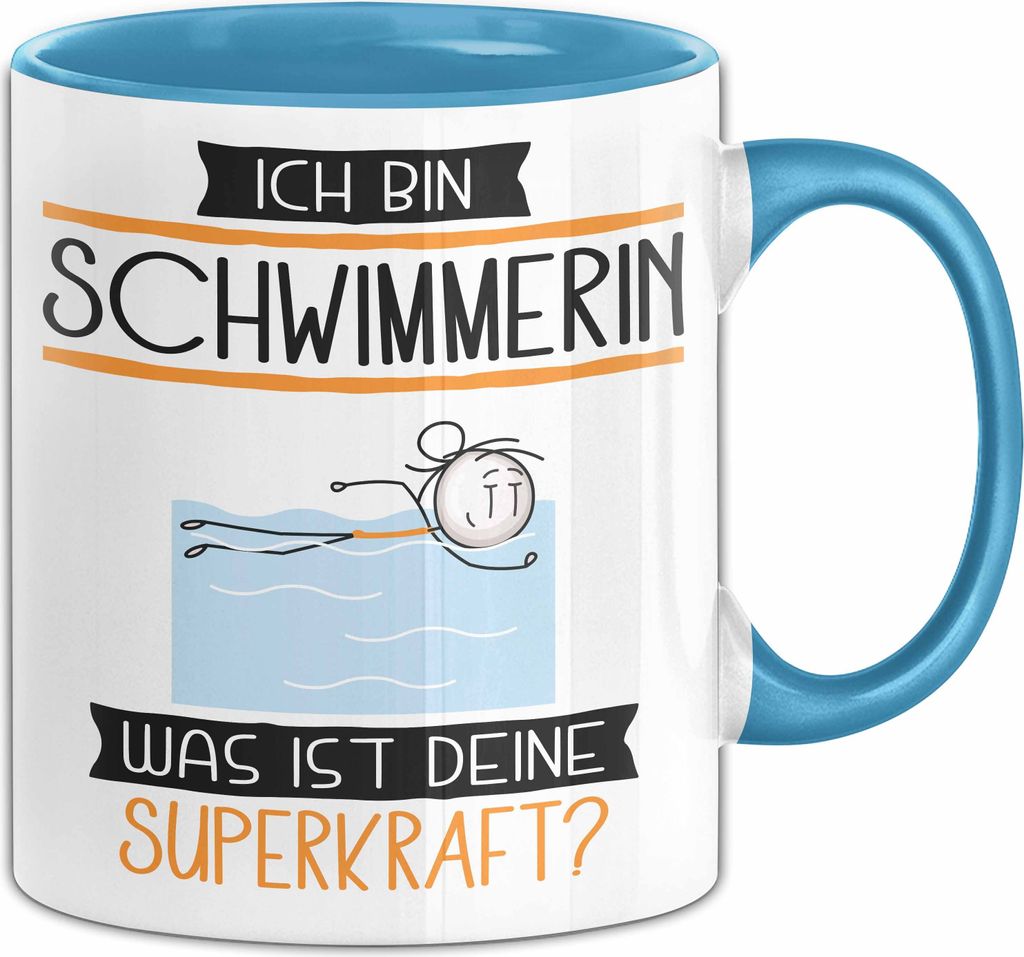 Schwimmerin Geschenk Tasse Ich Bin Schwimmerin Was Ist Deine Superkraft Geschenkidee Lustig Geburtstag Weihnachten (Blau)