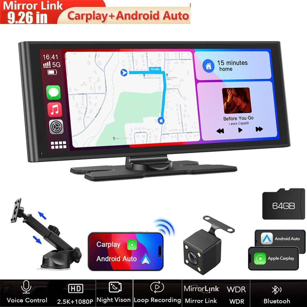 9.26 Zoll CarPlay Bildschirm,Tragbares Autoradios kompatibel mit Apple CarPlay&Android Auto,Car Play IPS Touch Screen,Carplay Display