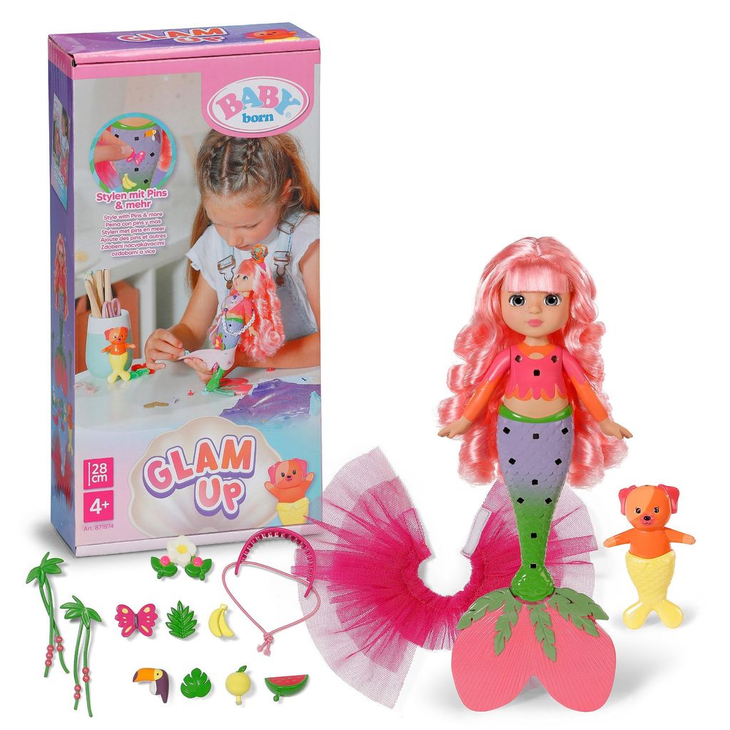 BABY born Glam Up Sunshine Meerjungfrau mit rosa Haaren & Stoff-Accessoires