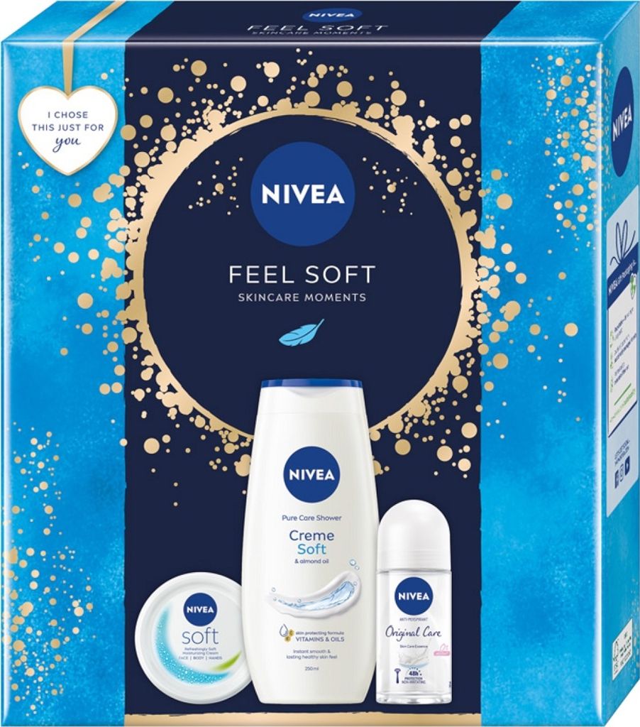 Nivea Feel Soft Antitranspirant Roll-on Set 50 ml + intensive Feuchtigkeitscreme 100 ml + Duschgel 250 ml
