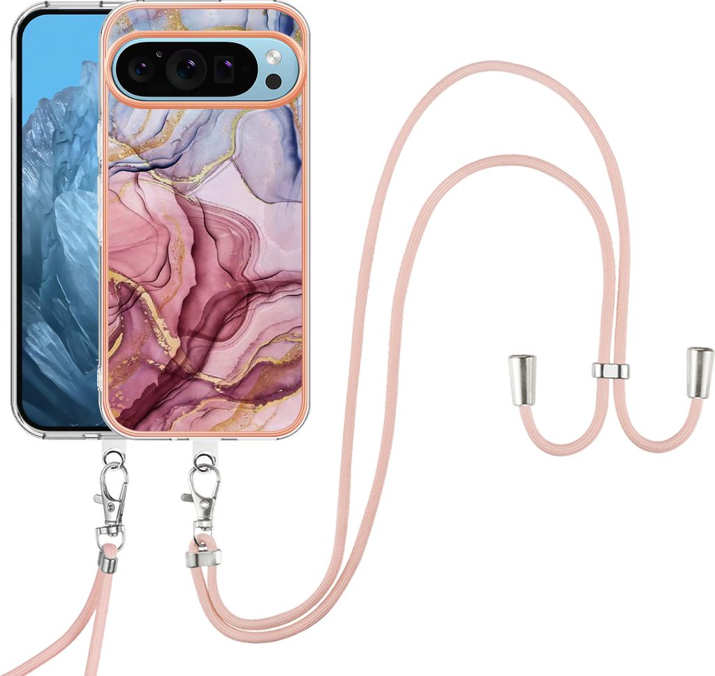 Handykette Hülle für Google Pixel 9 Muster TPU Schutzhülle mit verstellbarem Tragegurt Rot