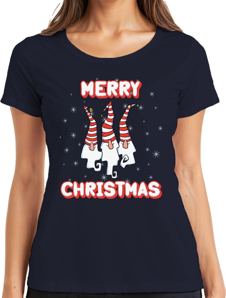 Merry Christmas Schweden Gnome - Weihnachten Weihnachtsgeschenk Christmas Damen T-Shirt, Navy, XXL