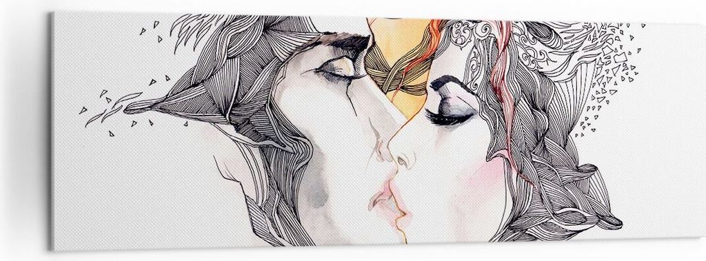Bild auf Leinwand - Leinwandbild - Paar Küssen Abstraktion - 160x50cm - Wand Bild - Wanddeko - Leinwanddruck - Bilder - Kunstdruck - Wanddekoratio...