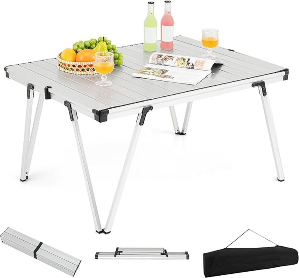 Klappbarer Campingtisch, leichter Outdoor-Aluminiumtisch mit Tragetasche, robuster, ausklappbarer Grilltisch für Gartenpartys, Wohnmobile, Silber