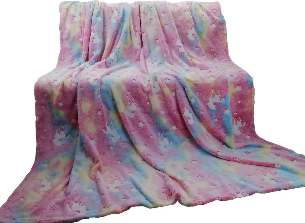 Im Dunkeln leuchtende Decke 150x200 Einhorn und Sterne Fluo Produktbild 