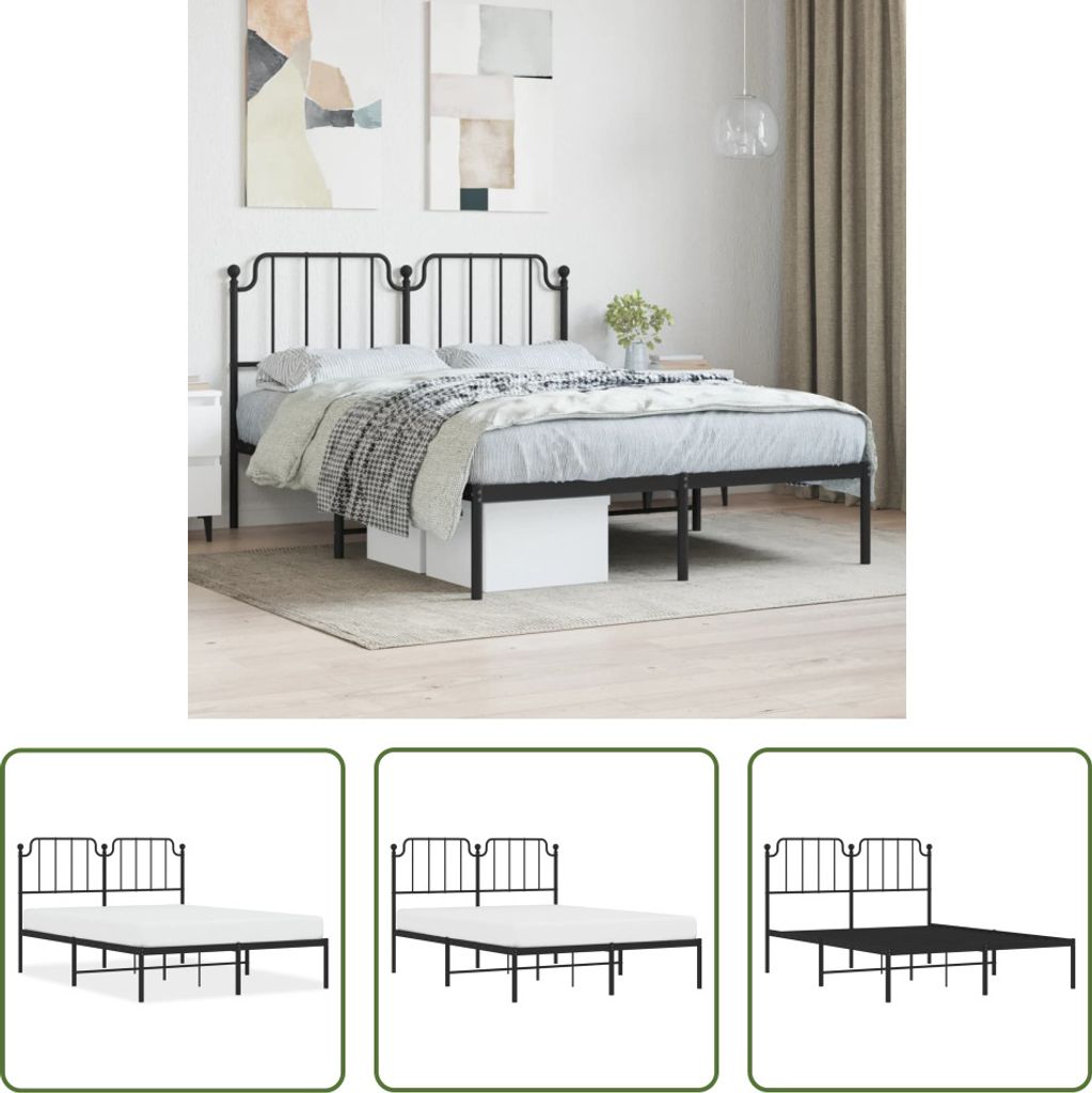 The Living Store Bettgestell mit Kopfteil Metall Schwarz 140x190 cm