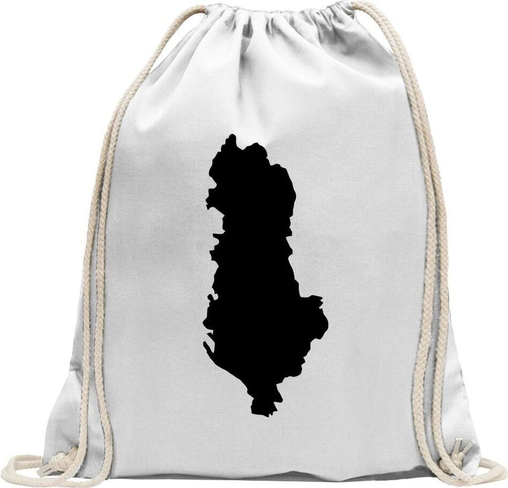 Kiwistar - Turnbeutel - weiss - Albanien Umriss Kontur - Fun Rucksack Sport Beutel Gymsack Baumwolle mit Ziehgurt