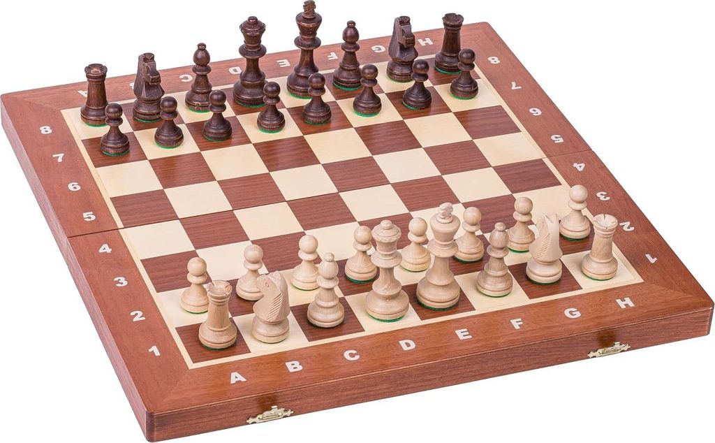 Schachturnier Schachbrett und Schachfiguren aus Mahagoni und Ahornholz