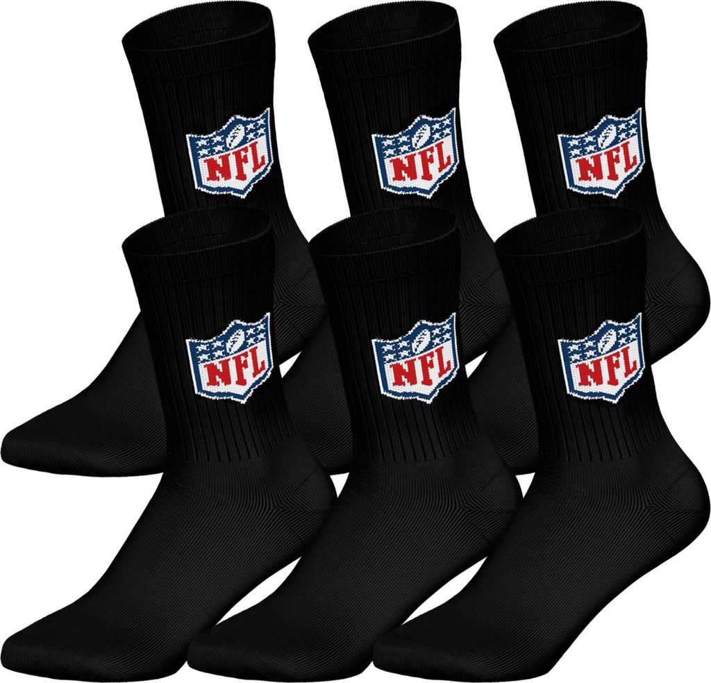 NFL Uni Socken, 6er Pack - NFL Shield 6Pack Crew Socks, Logo, Polyester-Baumwollmischung Schwarz 39-42