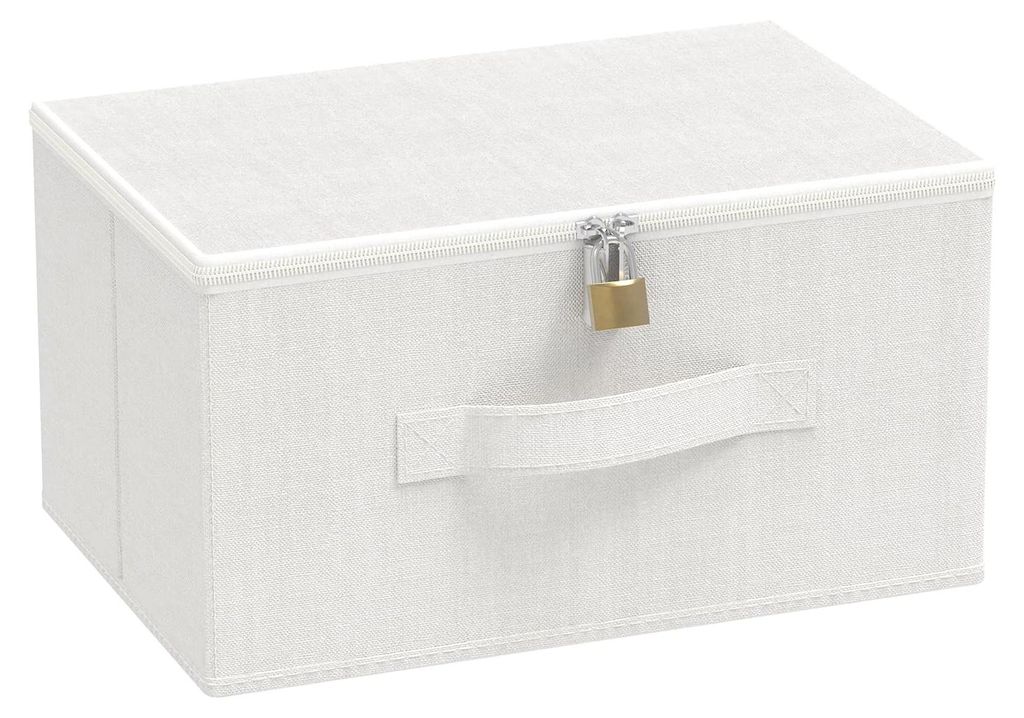 Abschließbare Aufbewahrungsbox mit Deckel, faltbar, Kleiderschrank-Organizer mit Stoffgriffen, weiß, 30 x 20 x 15 cm