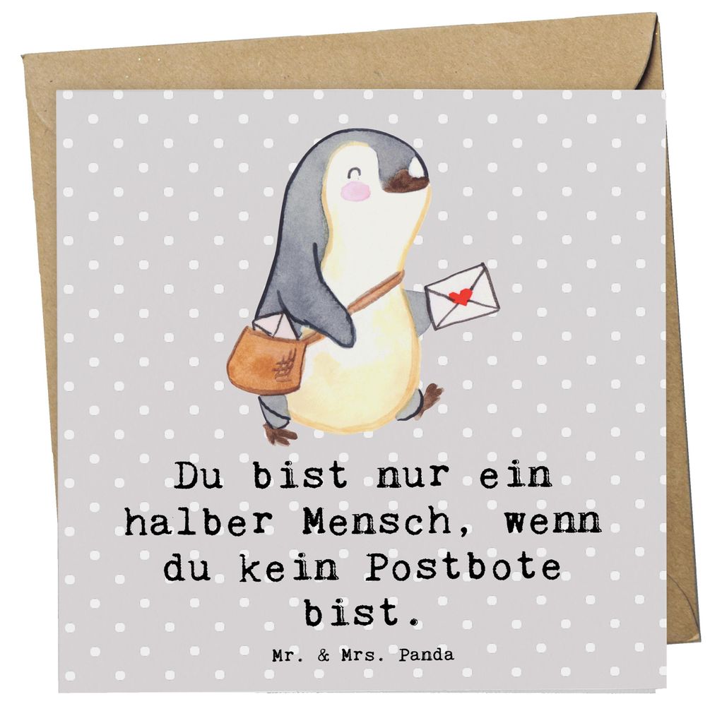 Mr. & Mrs. Panda Grußkarte Postbote Herz - Grau Pastell - Geschenk, anlasskarte, Briefträger, Briefzusteller, doppelkarte, Klappkarte, Glückwuns...