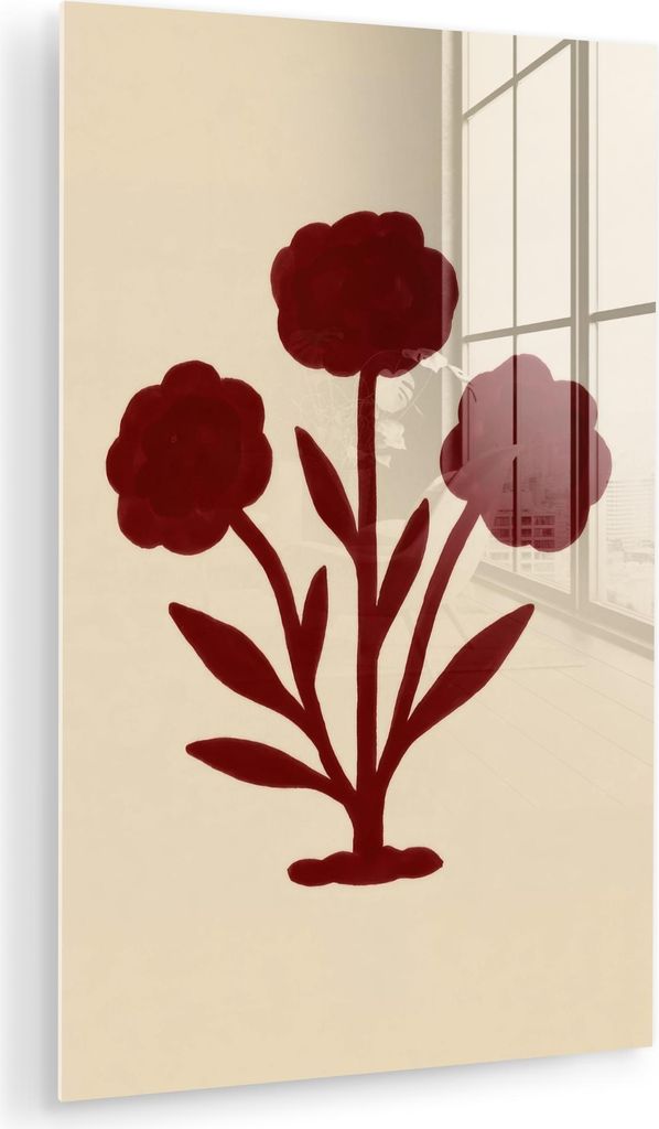 MuchoWow Glasbilder - Bilder auf Wandbild - Foto auf Glas Blumen - Blätter - Rot - Minimalistisch 40x60 cm Wanddekoration aus Glas - Acrylglasbild...