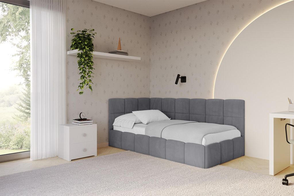 ALTDECOR Jugendbett mit Bettkasten - LIVY - 80x200 cm Dunkelgrau - Casablanca 2315 - Bett mit Matratze - Einzelbett mit Stauraum - Polsterbett Kind...
