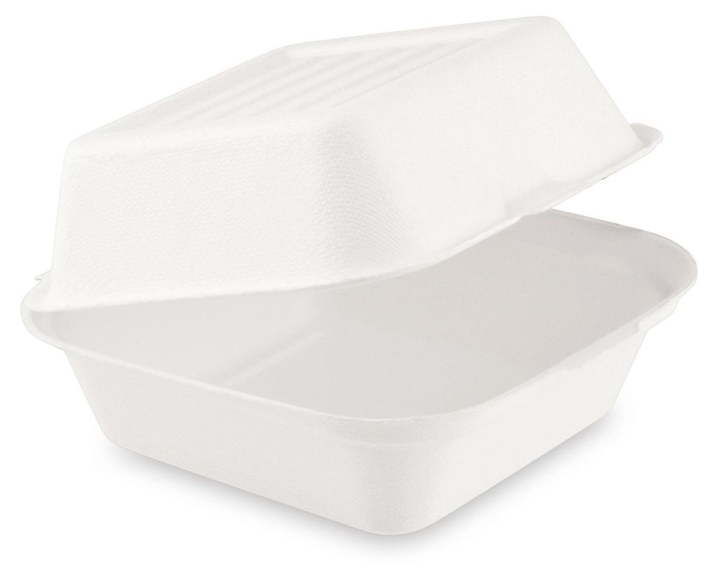 50x Hamburgerbox Sandwichbox aus Zuckerrohr 152x150x78mm Produktbild 