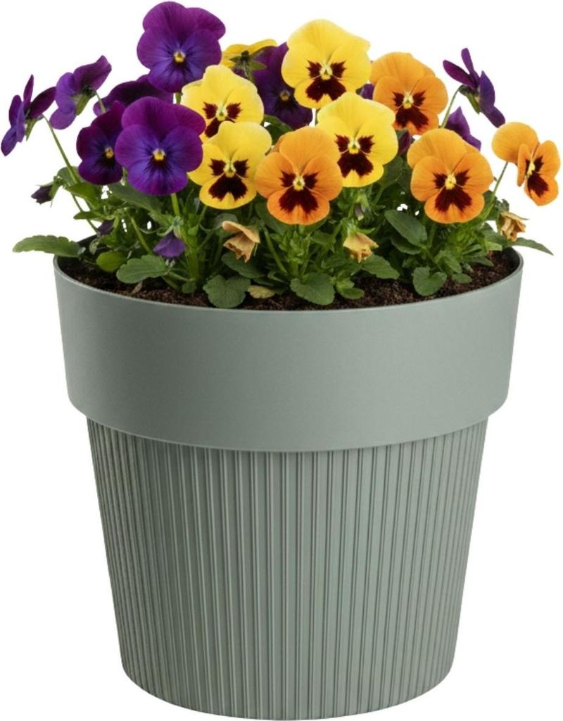 HowHomely | Blumentopf - Pflanzgefäß - grün - 14x16 cm - Rillentopf - Übertopf - Praktisch