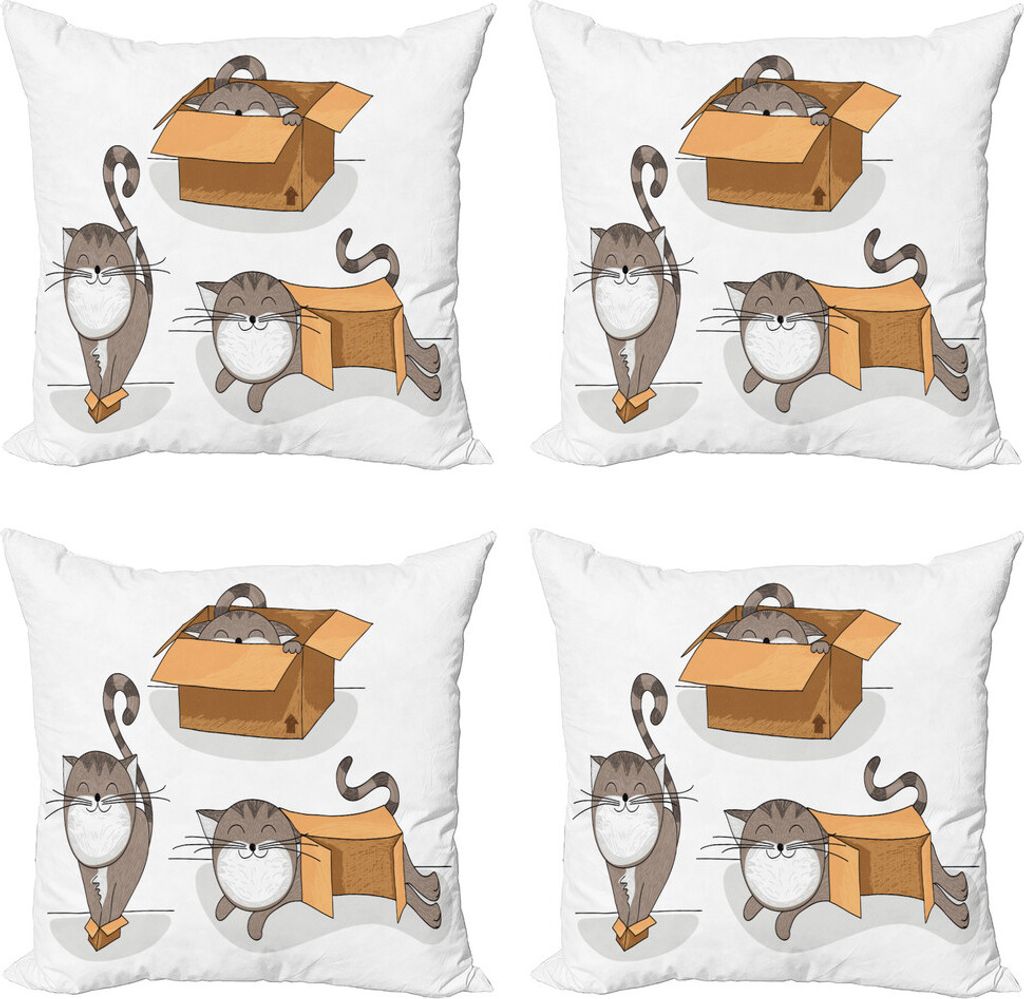 ABAKUHAUS Katze Kissenbezug Set (4 Stück), Kätzchen-Katze in der Box, Moderner Doppelseitiger Digitaldruck, 40 cm x 40 cm, Sand Braun Warm Taupe