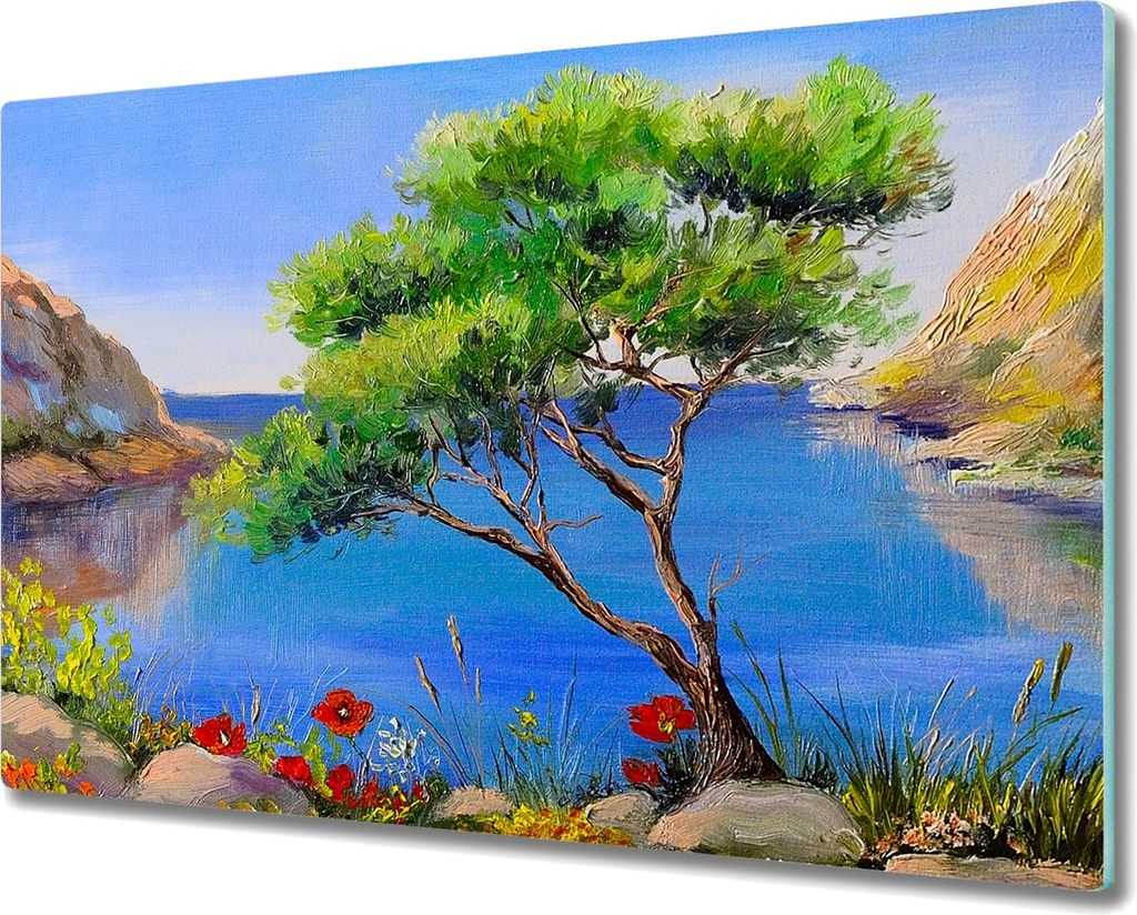 Coloray Hackbrett Herdabdeckplatte 80x52 cm Küchenbrett Kochplattenabdeckung Schneidebrett - Blumen Baum Natur Meer