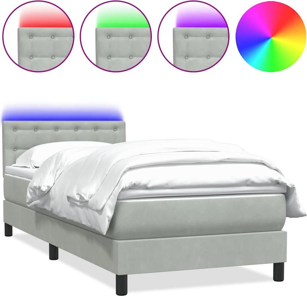 vidaXL Boxspringbett mit Matratze & LED Hellgrau 80x210 cm Samt