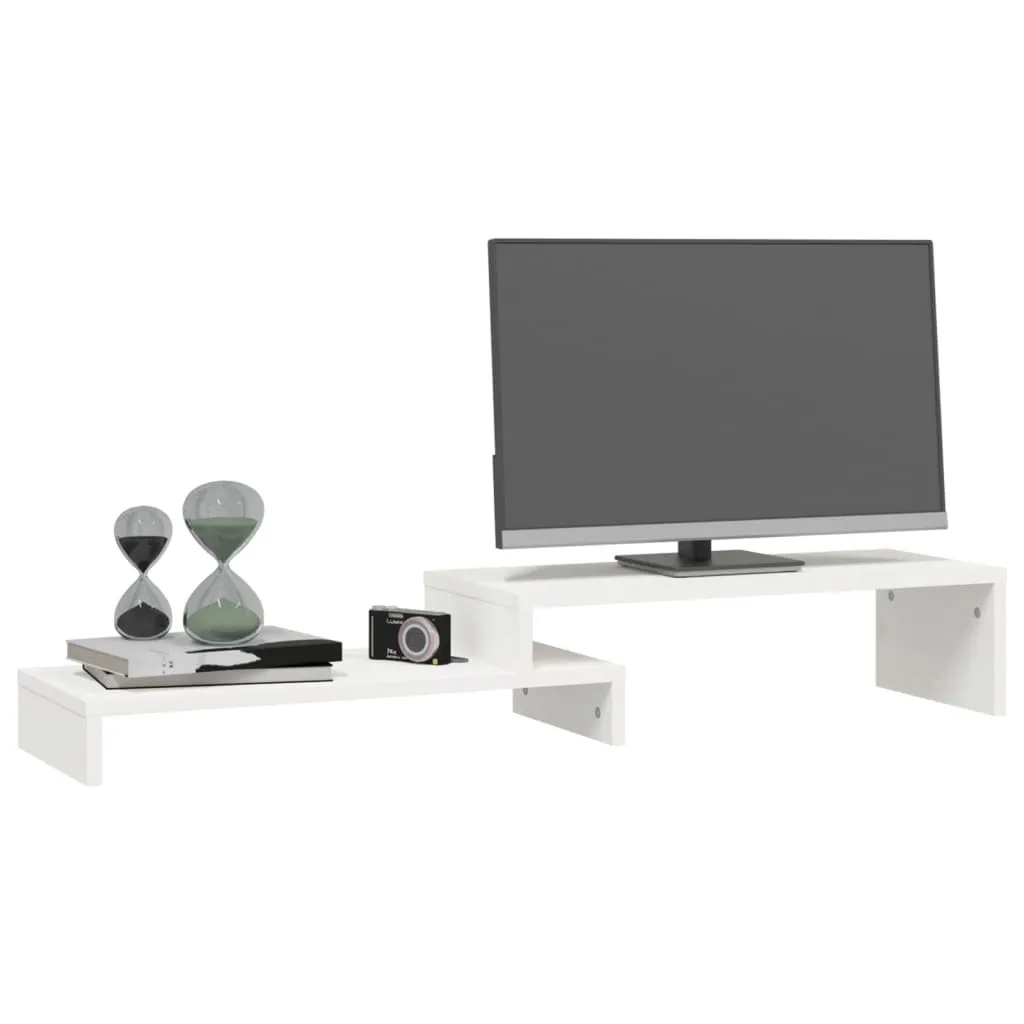 Support Écran en Pin Massif Blanc Extensible : Design et Solidité