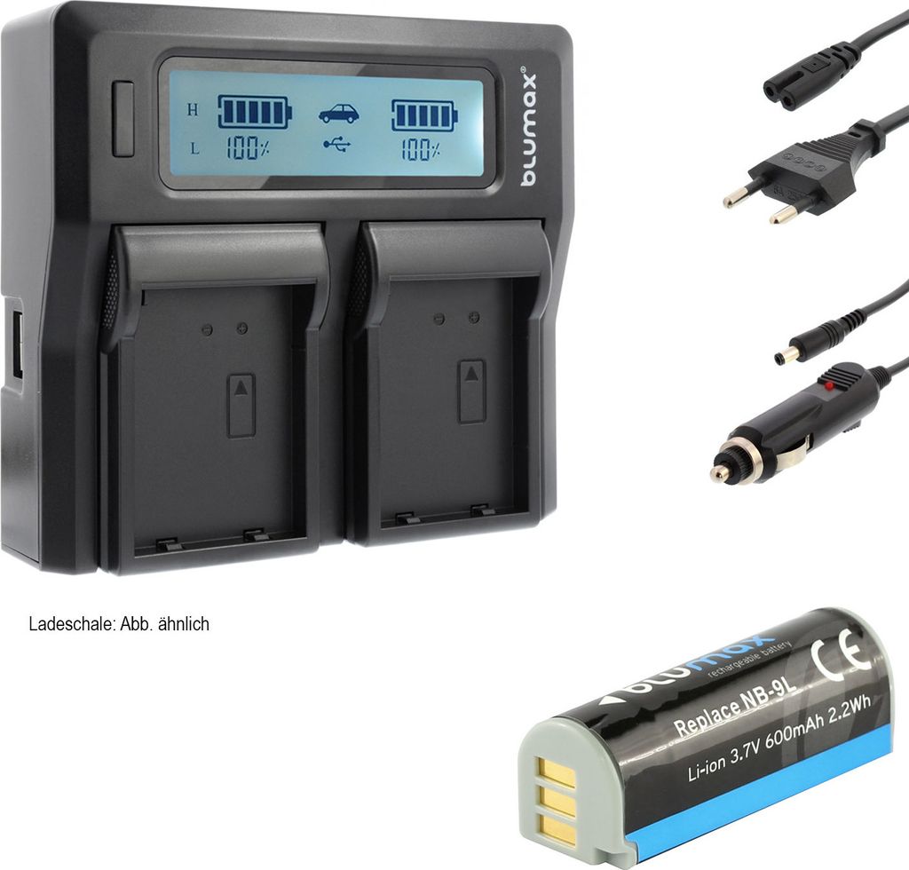 1x Akku + Lader für Canon NB-9L IXUS 1000 1000HS 1100HS 500HS 600 mAh (3,7V)