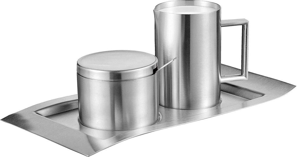 4-teiliges Milch und Zucker Set Wave, gebürsteter Edelstahl 18/10