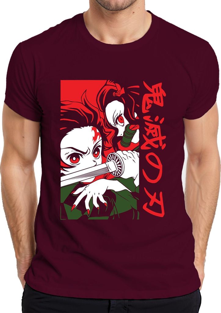 Kimetsu no Yaiba Nezuko Katana Anime Manga Japan Geschenk Cosplay Herren T-Shirt, Burgundy, S