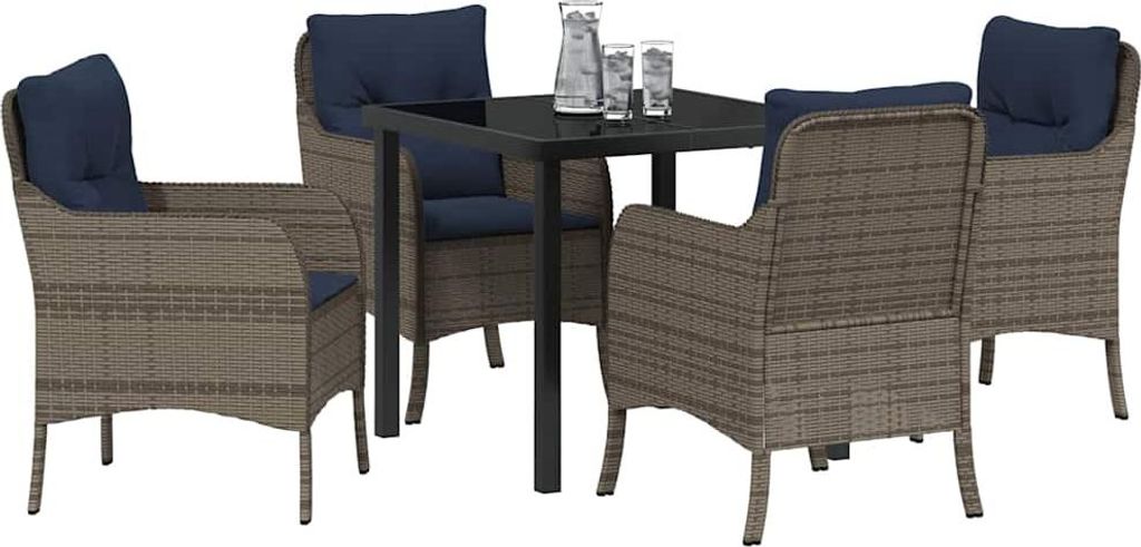 Garten Essgruppe mit Kissen 5 pcs Grau Poly-Rattan