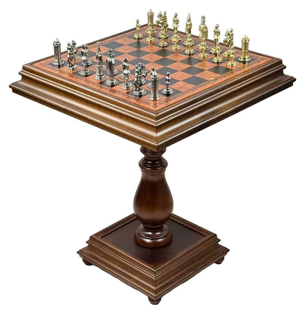 Exklusiver Italfama Schachtisch (66 cm) + Camelot Medium Metallfiguren + Dame