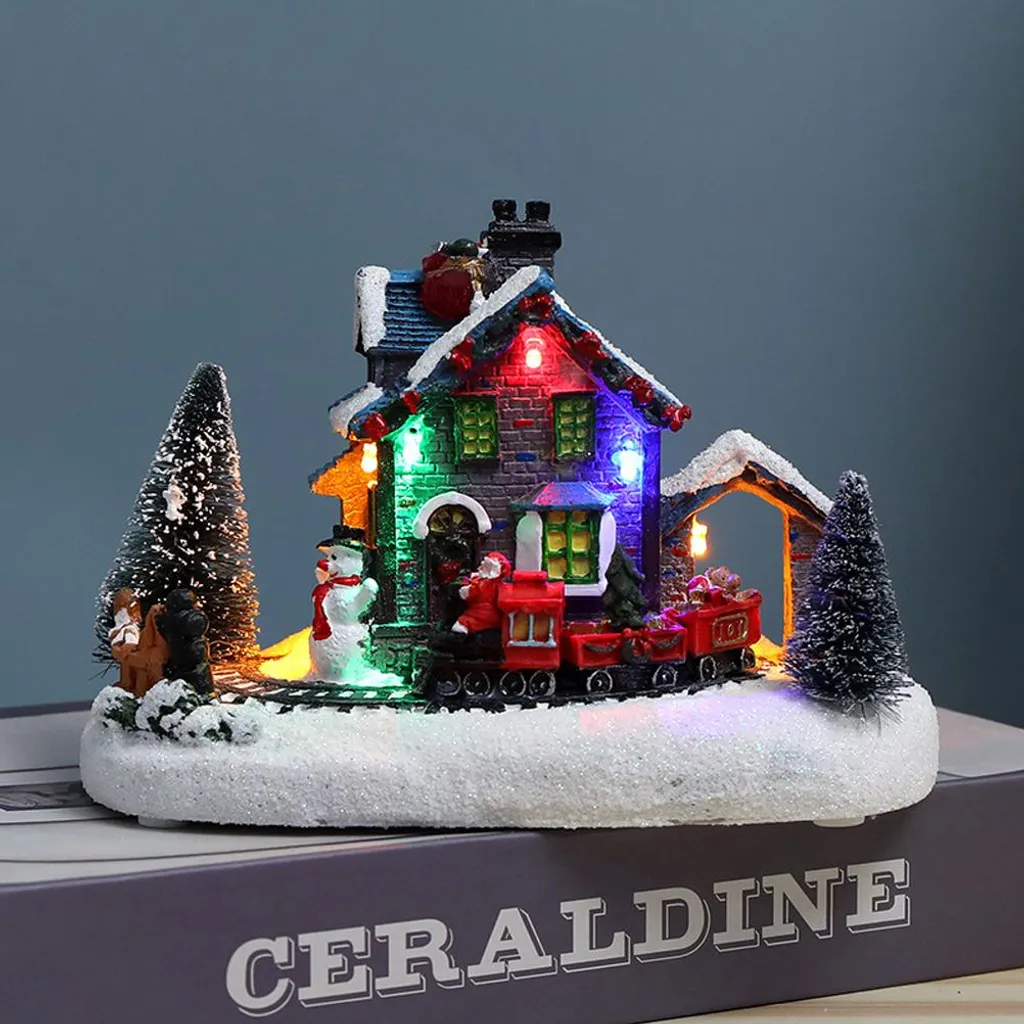 Maison de Noël LED en Résine Synthétique - Décoration de Fêtes à Poser