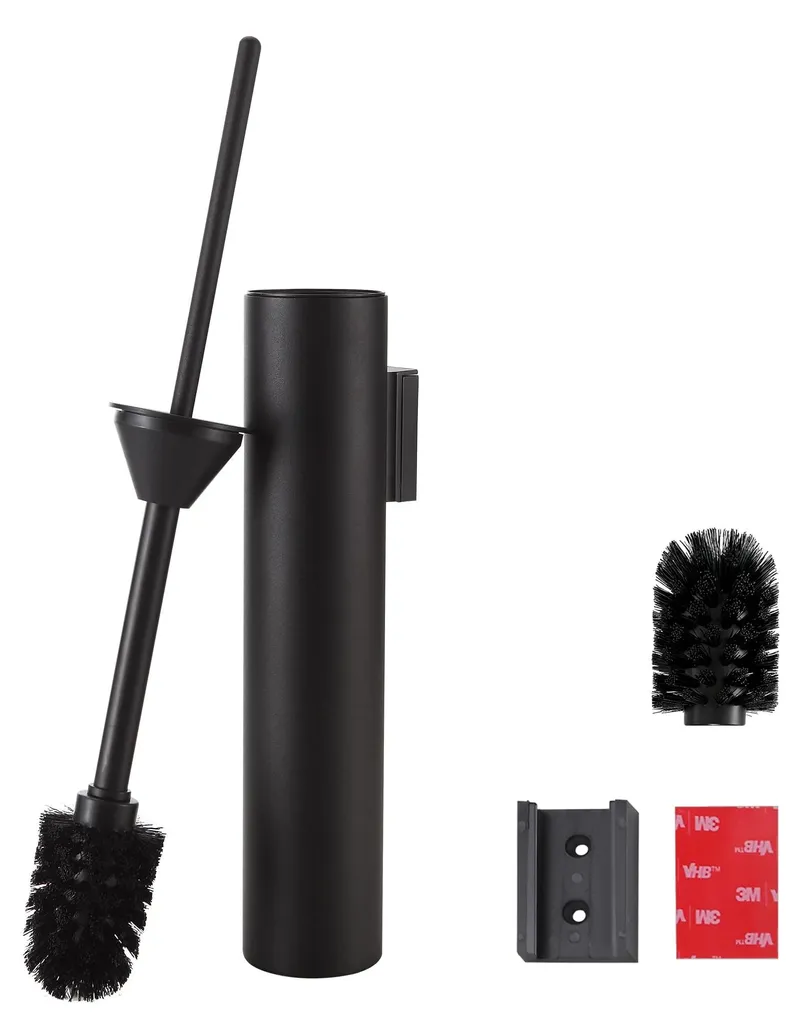 Porte-balai WC noir mat en acier inox installation sans perçage