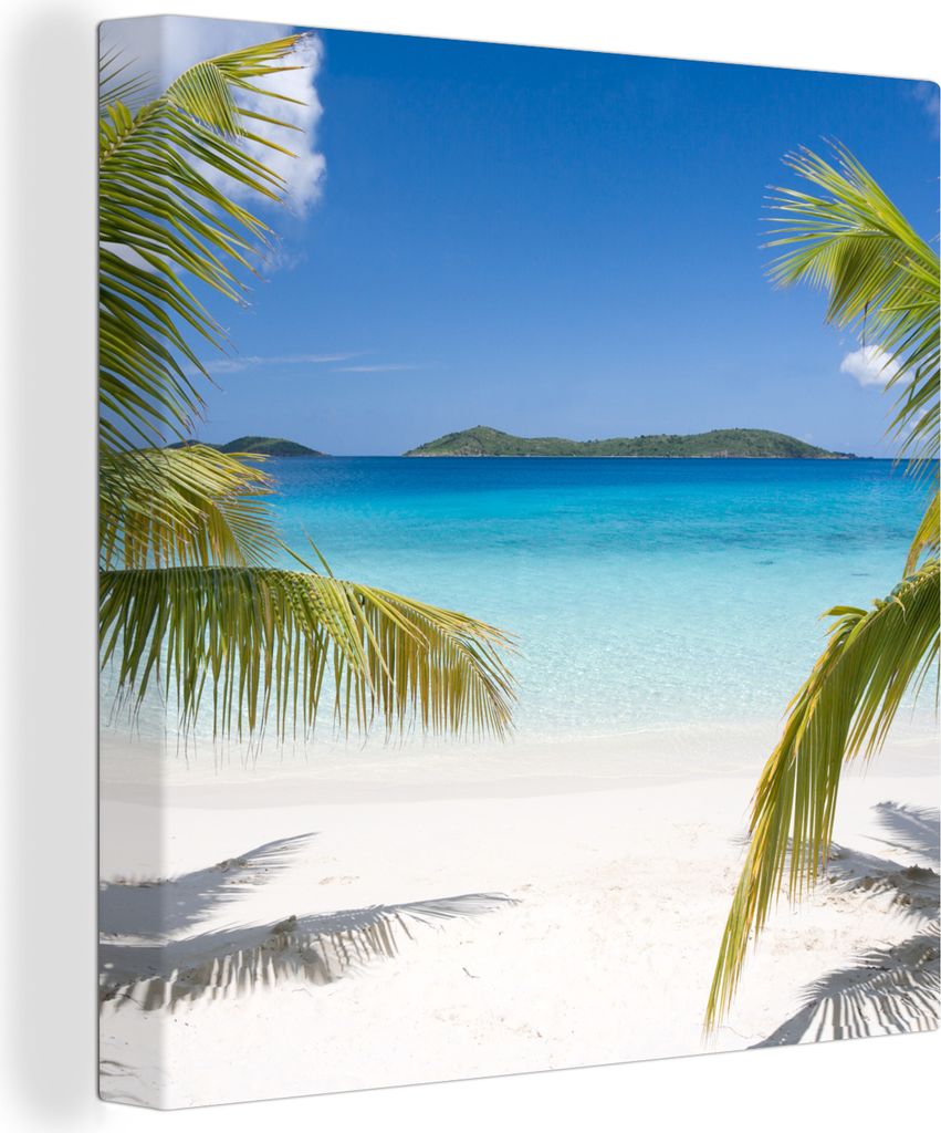 MuchoWow - Leinwandbilder - Tropische Palmen am Strand, Wandbild, Wanddeko Bilder Wohnzimmer, 90x90 cm