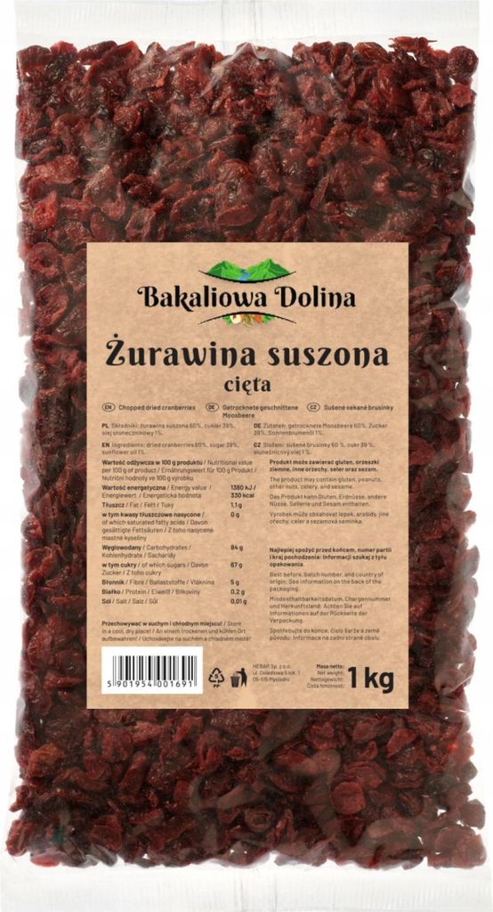 Cranberries getrocknet 1 KG - Geschnitten - Backzutat - Küchenfertig - Zum Backen