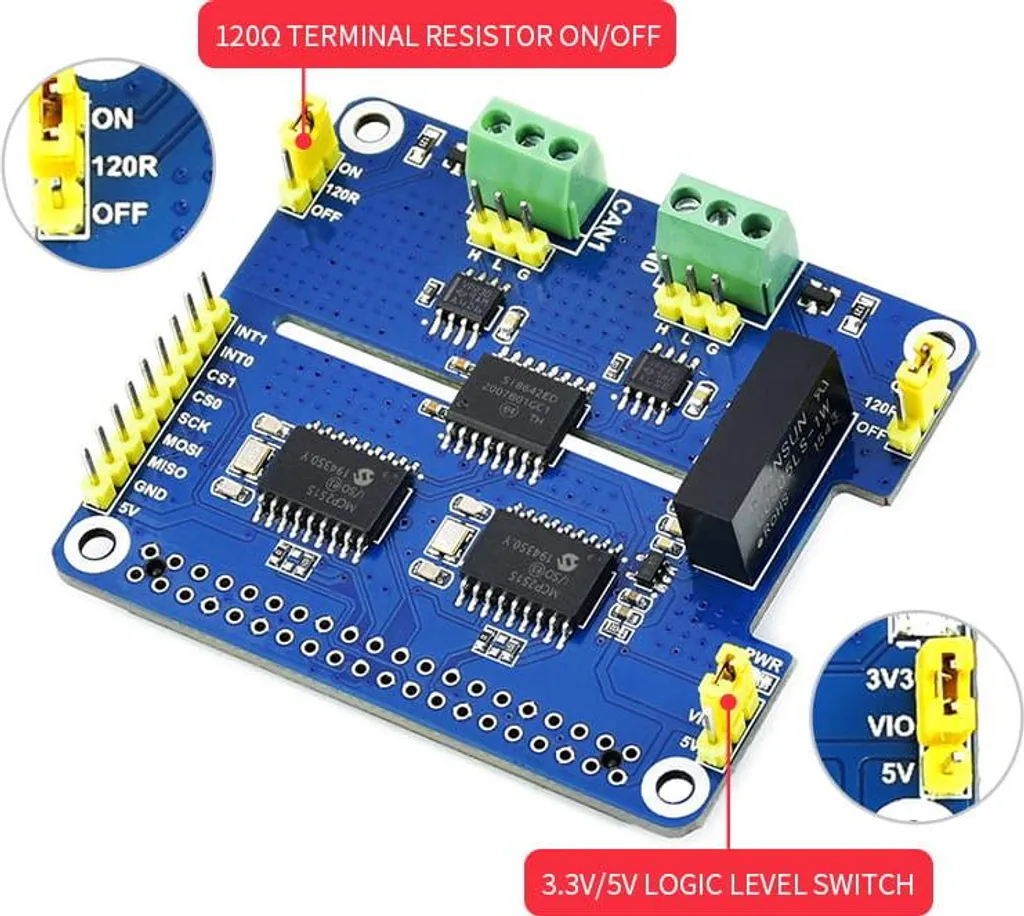 Carte d'extension CAN-Bus isolée 2 ports - Accessoire Raspberry Pi Pro - 11