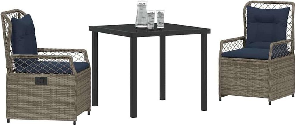 vidaXL Garten Essgruppe 3 pcs Grau Poly-Rattan