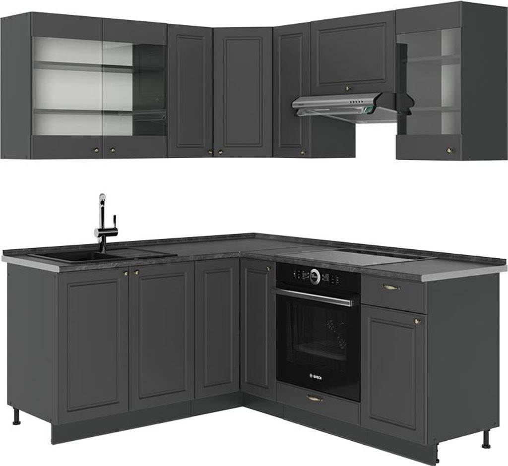 Eckküche Vicco Fame-Line Anthrazit-Gold Landhaus 190 x 46 cm ohne Arbeitsplatte, Model 56844