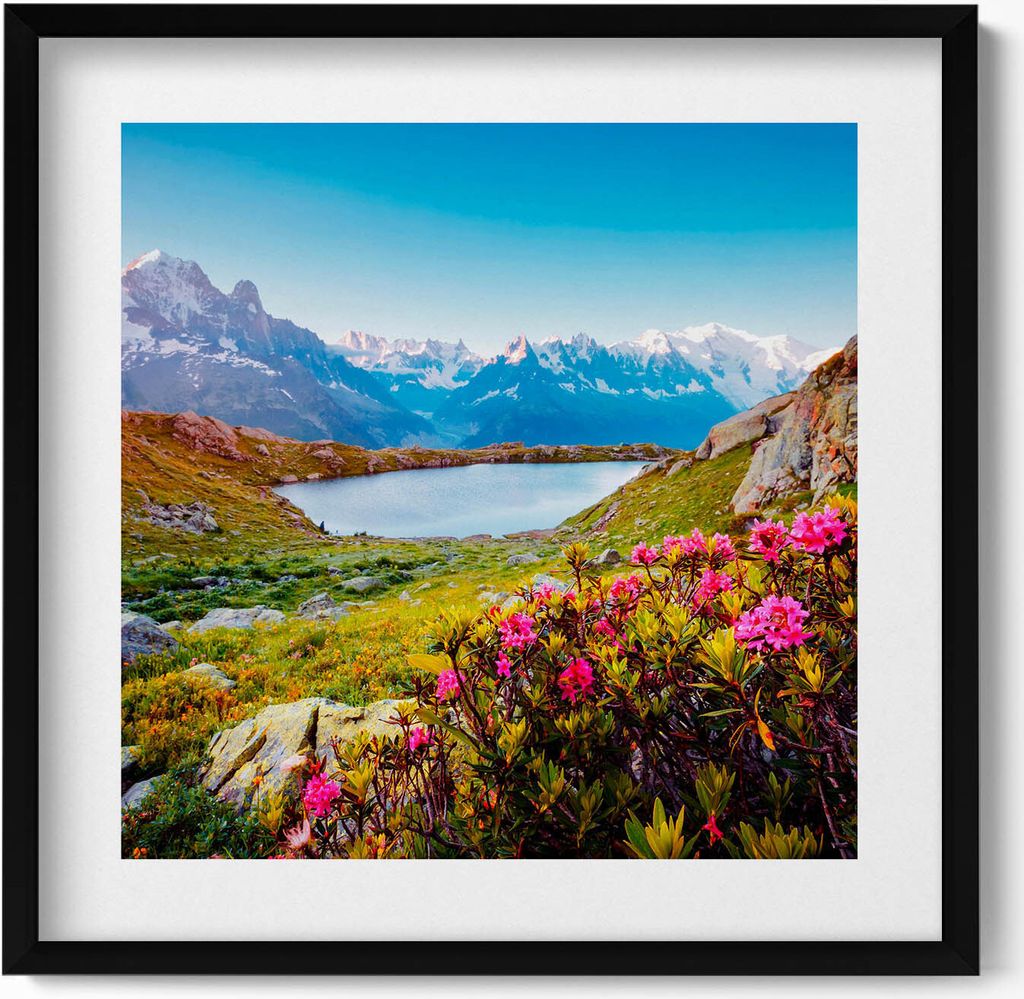 Gletscher Mont Blanc Chamonix– Wandbild mit Rahmen – Gerahmtes Bild – Wanddekoration – 50x50 cm – Schwarz Rahmen