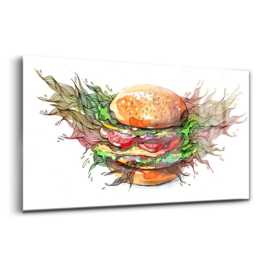 Glasmalerei - dekorative Malerei - moderne Malerei - 100x50 - Burger mit Käse XXL