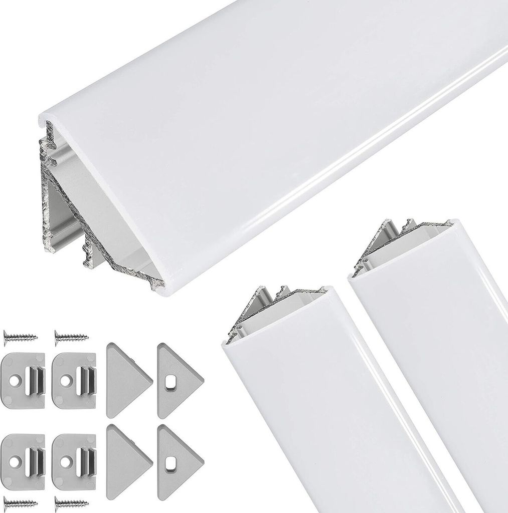 BROLLUX LED Eckprofil V24, Set 2m (2x1m) Alu Profile 45 Grad Ecke Aluminium für LEDs Strip Lichtleiste ohne Leuchtmittel