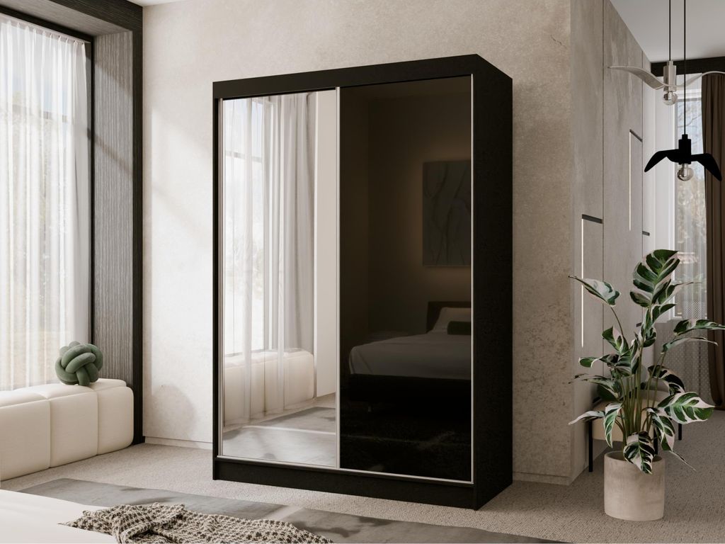 Schwebetürenschrank 150 cm Lake mit Spiegel, Kleiderschrank fürs Schlafzimmer mit Schiebetüren, 2-türiger Schwebetürenschrank, Breite: 150 cm,...