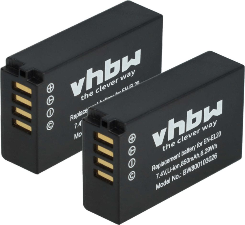 vhbw 2x Akku kompatibel mit Blackmagic Pocket Cinema Camera Kamera (850 mAh, 7,4 V, Li-Ion)