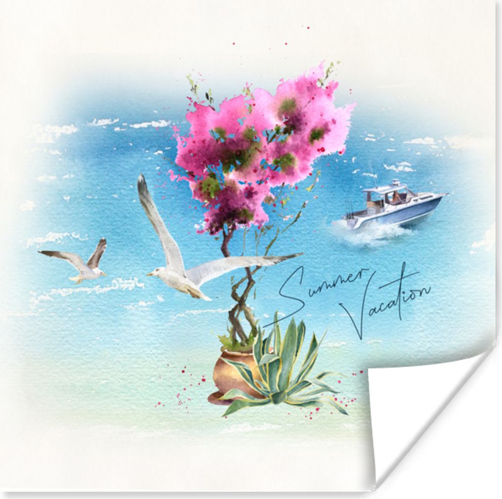 MuchoWow Poster Blume - Boot - Vogel 100x100 cm - Babyzimmer